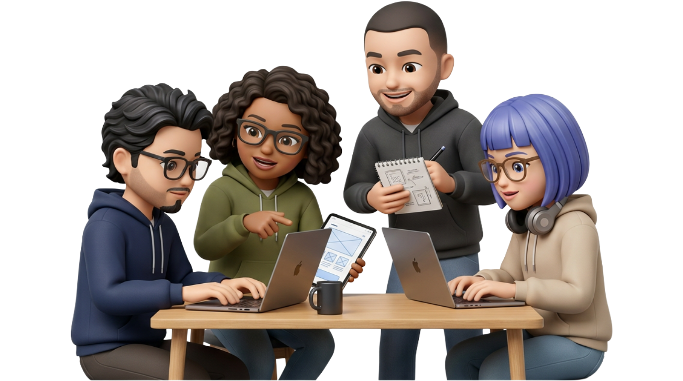 Illustration of product builders and hackers in the Polar Studio talent pool